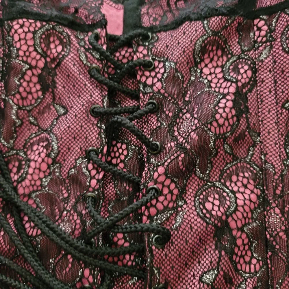 NWOT Fuchsia Lace-Sleeve Corset - Sz 36 - Picture 5 of 6